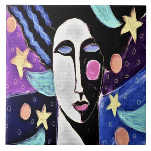 Nachts Abstrakte digitale Malerei Fliese (Vorderseite)