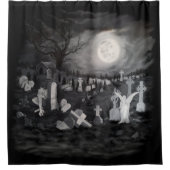 Nachts am Friedhof - Engel mit dem Teufel Duschvorhang (Vorderseite)