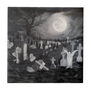 Nachts am Friedhof - Engel mit dem Teufel Fliese