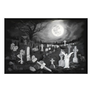 Nachts am Friedhof - Engel mit dem Teufel Fotodruck