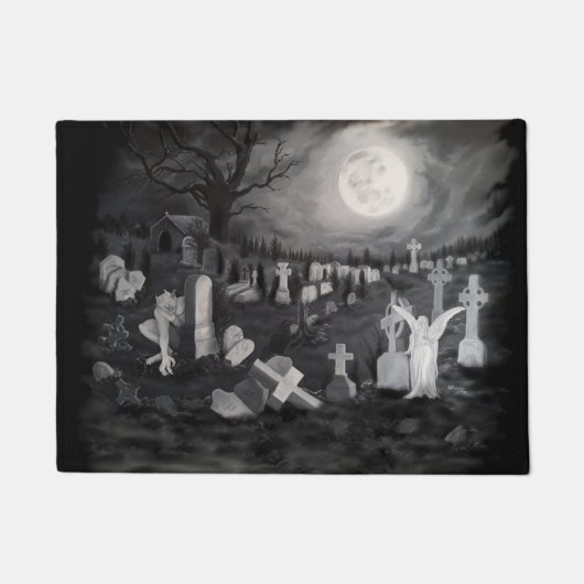 Nachts am Friedhof - Engel mit dem Teufel Fußmatte (Vorderseite)