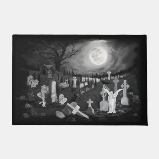 Nachts am Friedhof - Engel mit dem Teufel Fußmatte (Vorderseite)