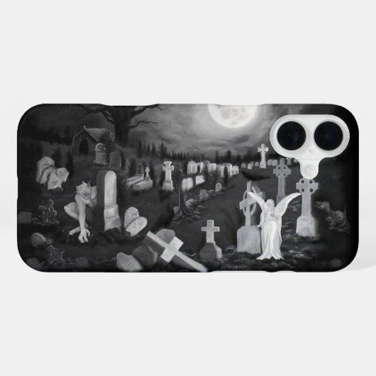 Nachts am Friedhof - Engel mit dem Teufel iPhone Hülle (Rückseite (Horizontal))