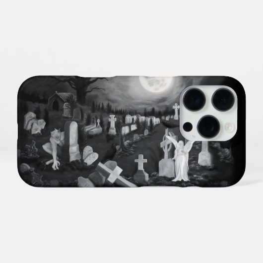 Nachts am Friedhof - Engel mit dem Teufel iPhone Hülle (Rückseite (Horizontal))
