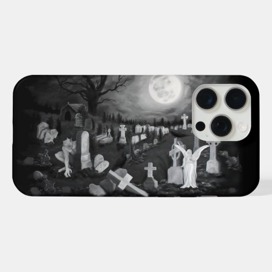 Nachts am Friedhof - Engel mit dem Teufel iPhone Hülle (Rückseite (Horizontal))