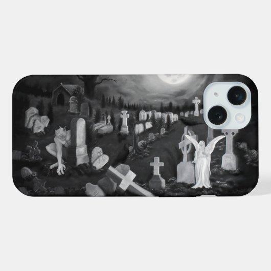 Nachts am Friedhof - Engel mit dem Teufel iPhone Hülle (Rückseite (Horizontal))