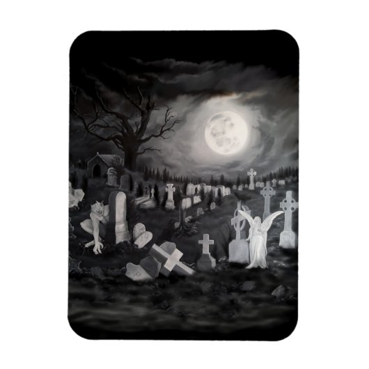 Nachts am Friedhof - Engel mit dem Teufel Magnet (Vertikal)