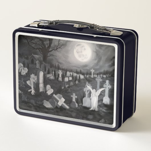 Nachts am Friedhof - Engel mit dem Teufel Metall Brotdose (Rückseite)