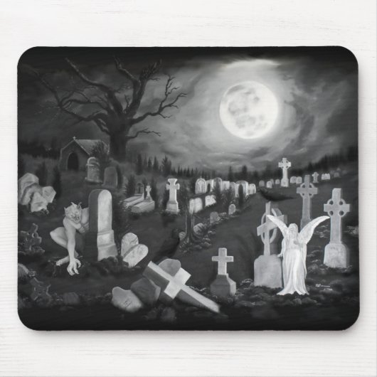 Nachts am Friedhof - Engel mit dem Teufel Mousepad (Vorne)
