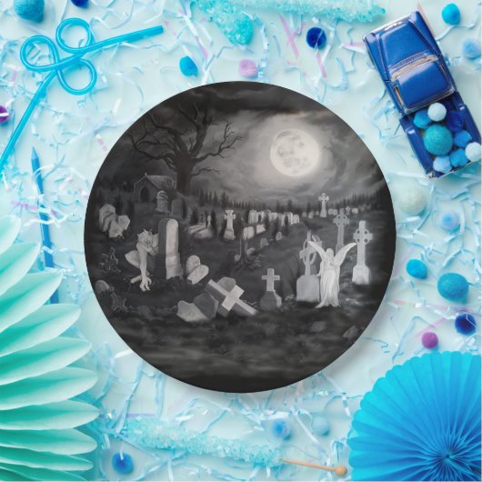 Nachts am Friedhof - Engel mit dem Teufel Pappteller (Party)