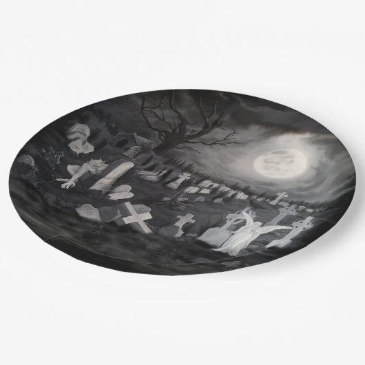 Nachts am Friedhof - Engel mit dem Teufel Pappteller (Schrägansicht)