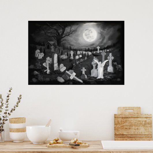 Nachts am Friedhof - Engel mit dem Teufel Poster (Küche)