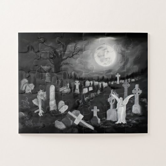 Nachts am Friedhof - Engel mit dem Teufel Puzzle (Horizontal)