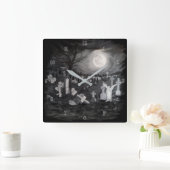 Nachts am Friedhof - Engel mit dem Teufel Quadratische Wanduhr (Zuhause)