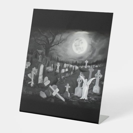 Nachts am Friedhof - Engel mit dem Teufel Sockelschild (Vorderseite)