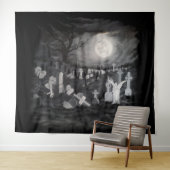 Nachts am Friedhof - Engel mit dem Teufel Wandteppich (Beispiel (Horizontal))