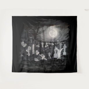 Nachts am Friedhof - Engel mit dem Teufel Wandteppich