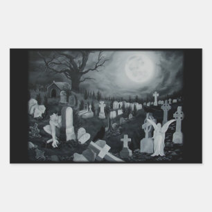 Nachts auf dem Friedhof - Engel mit Teufel Rechteckiger Aufkleber