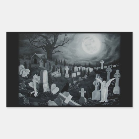 Nachts auf dem Friedhof - Engel mit Teufel Rechteckiger Aufkleber (Vorderseite)