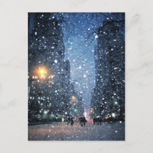 Nachts City Snowfall Postkarte