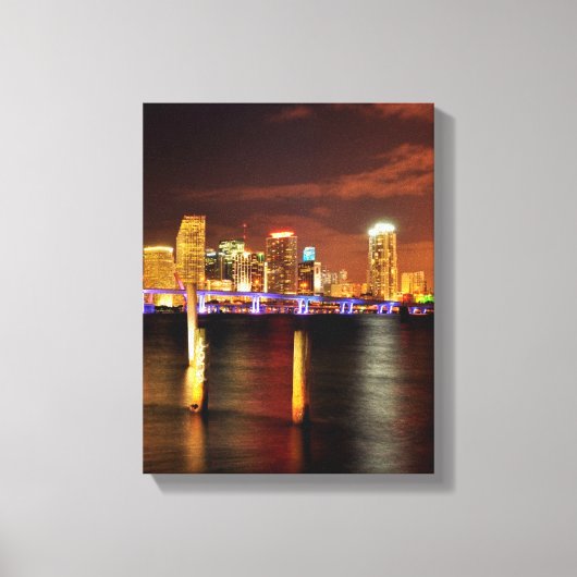 Nachts die Skyline von Miami, Florida Leinwanddruck (Vorderseite)