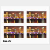 Nachts die Skyline von Miami, Florida Rechteckiger Aufkleber (Blatt)