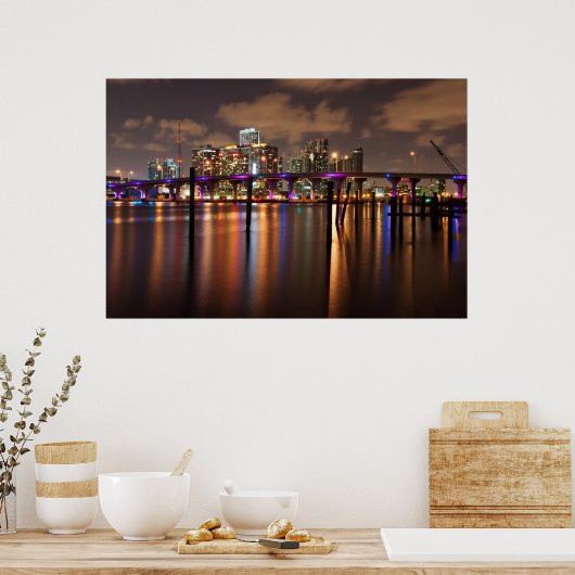 Nachts die Skyline von Miami - Poster (Küche)