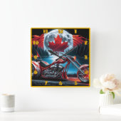 Nachts Freiheit mit der kanadischen Flagge für den Quadratische Wanduhr (Zuhause)