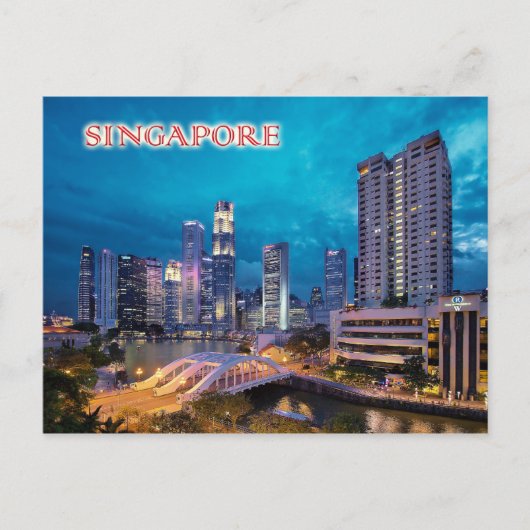 Nachts Kai und Singapur-Skyline Postkarte (Vorderseite)