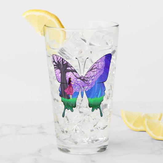 Nachts Mädchen in Schmetterlingsform Glas (Vorderseite Ice)