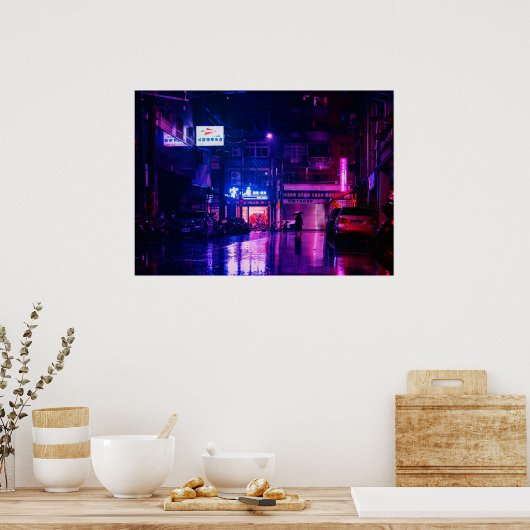 Nachts Rainy Street in Tokio, Japan Poster (Küche)