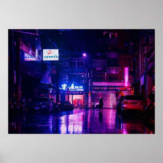 Nachts Rainy Street in Tokio, Japan Poster (Vorne)