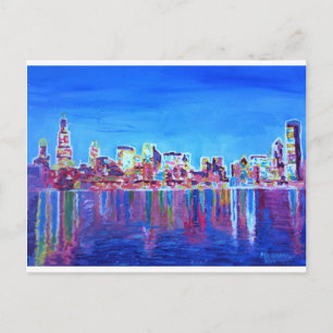 Nachts schimmernde Skyline von Chicago Skyline Postkarte