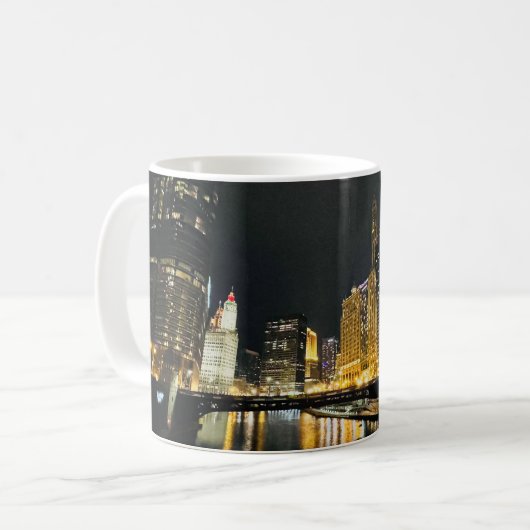 Nachts Skyline, Chicago, Illinois Kaffeetasse (Vorderseite Links)