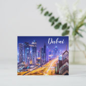 Nachts Skyline Dubai Vereinigte Arabische Emirate Postkarte (Stehend Vorderseite)