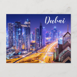 Nachts Skyline Dubai Vereinigte Arabische Emirate  Postkarte