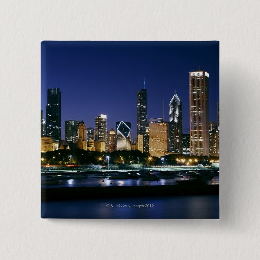 Nachts Skyline von Downtown Chicago Button (Vorderseite)