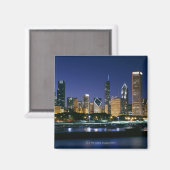 Nachts Skyline von Downtown Chicago Magnet (Vorderseite/Rückseite)