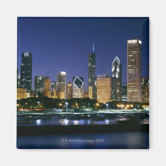 Nachts Skyline von Downtown Chicago Magnet