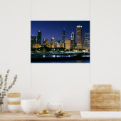 Nachts Skyline von Downtown Chicago Poster (Küche)