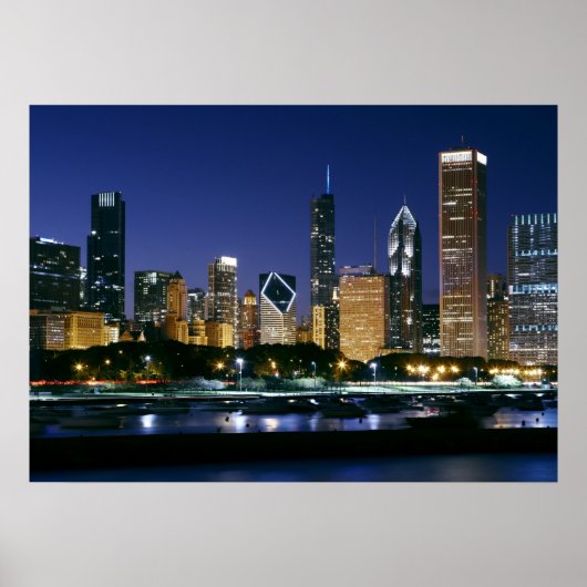 Nachts Skyline von Downtown Chicago Poster (Vorne)