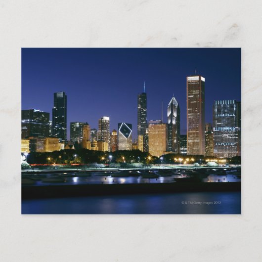 Nachts Skyline von Downtown Chicago Postkarte (Vorderseite)