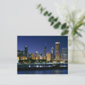 Nachts Skyline von Downtown Chicago Postkarte (Stehend Vorderseite)