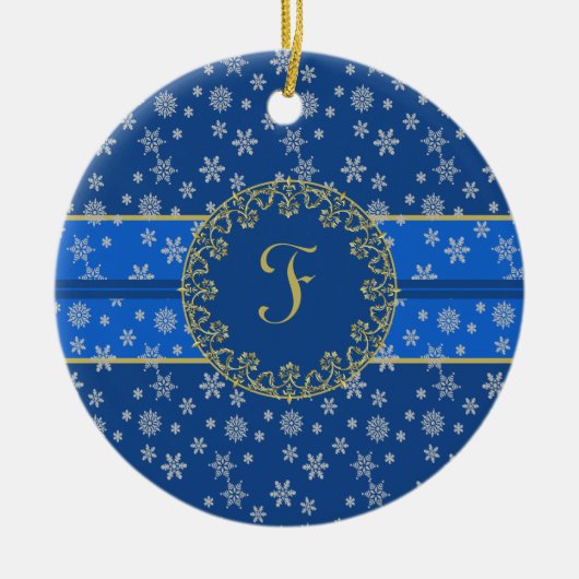 Nachts und Schneeflocken Mit Monogramm Keramik Ornament (Vorne)