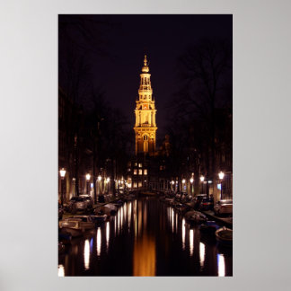 Nachts Zuiderkerk in Amsterdam Niederlande Poster
