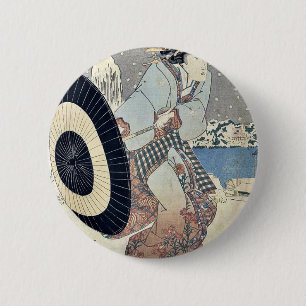 Nachtschneeszene an der Brücke durch Utagawa, Button