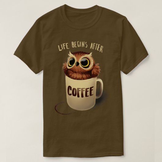 Nachtschwärmer Niedlicher Vogel Morgenkaffee T-Shirt (Design vorne)