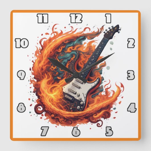 Nachtschwärmerische E-Gitarre Quadratische Wanduhr (Vorderseite)