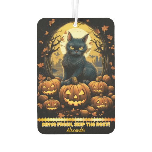 Nachtschwarze Katze mit Jack-o'-Laternen Autolufterfrischer (Rückseite)