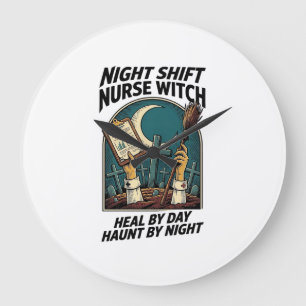 Nachtschwester-Hexen-Retro-Halloween-T-Shirt Große Wanduhr